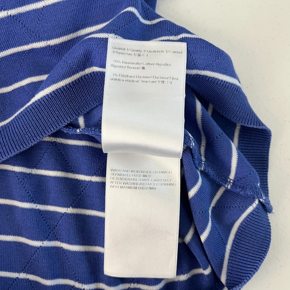 Escada Shirt Women's Size XL Blue Striped Short Sleeve Cotton Round Neck - Picture 9 of 9